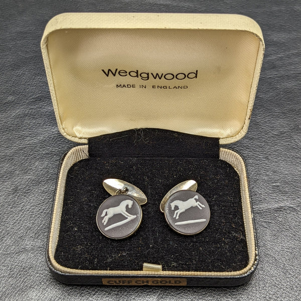 英國復古 Wedgwood 馬浮雕純銀袖扣盒裝